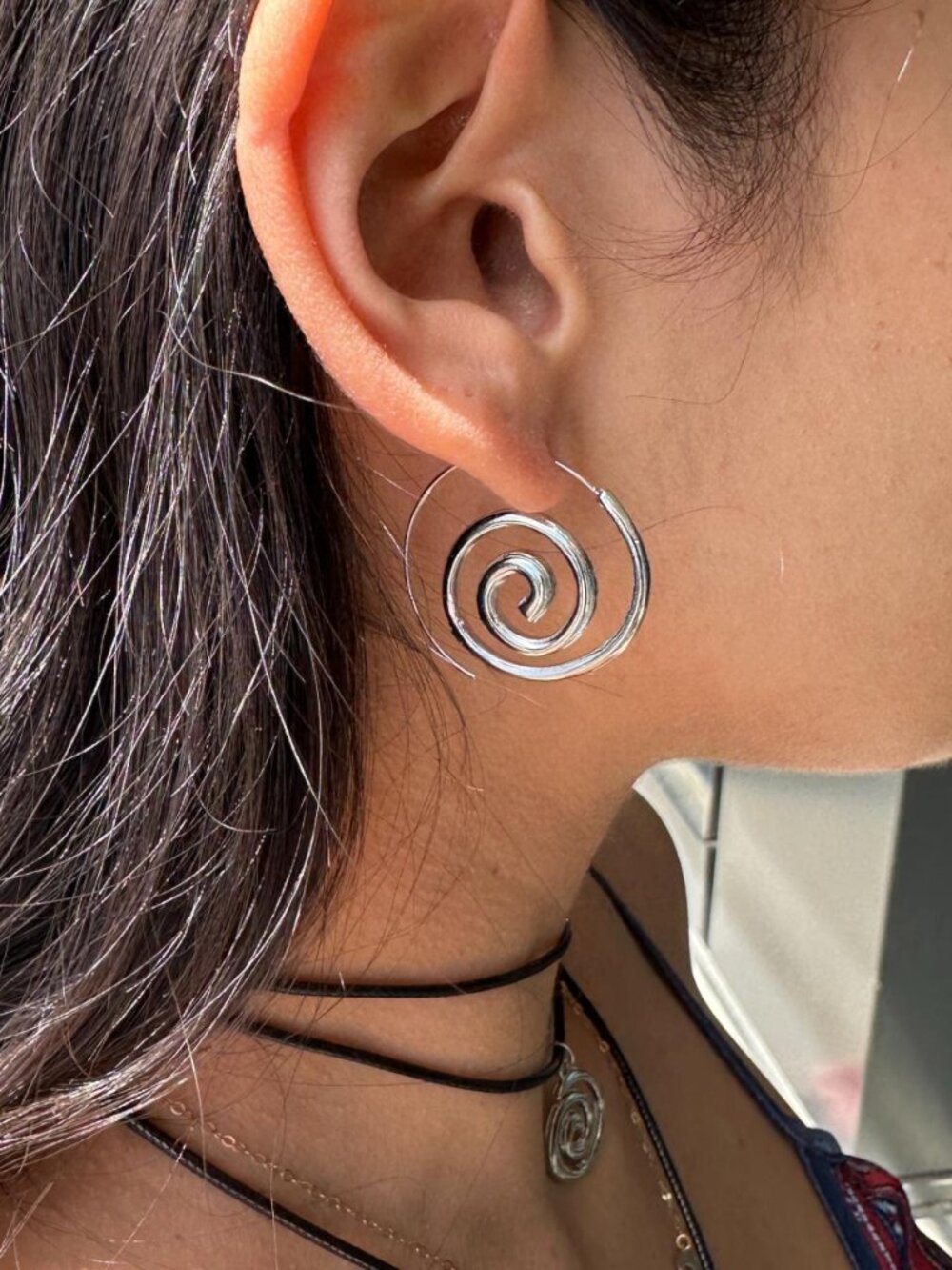Silver Spiral Hoop Earrings Stainless Steel Minimalist Y2K Boho